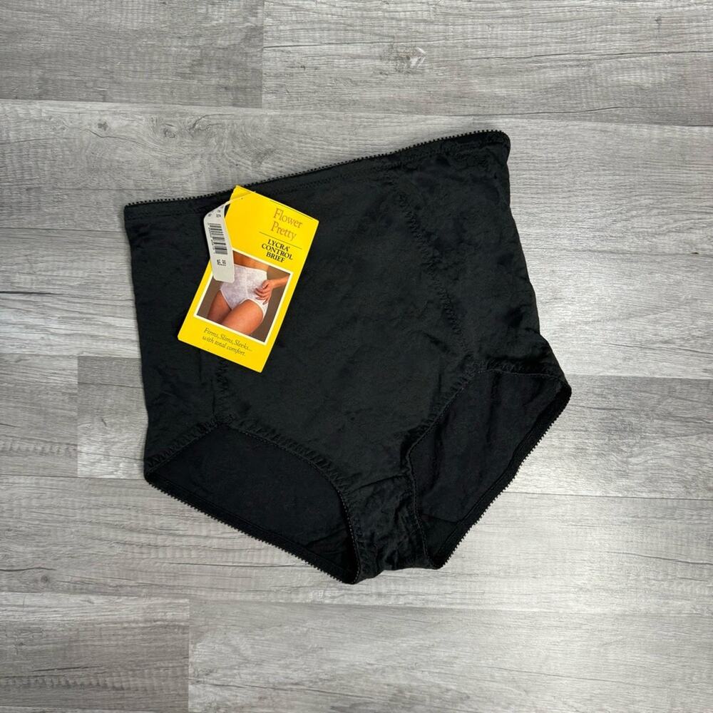 VNT NWT Panty Girdle Black Floral 2X Lycra Control Brief Flower Pretty